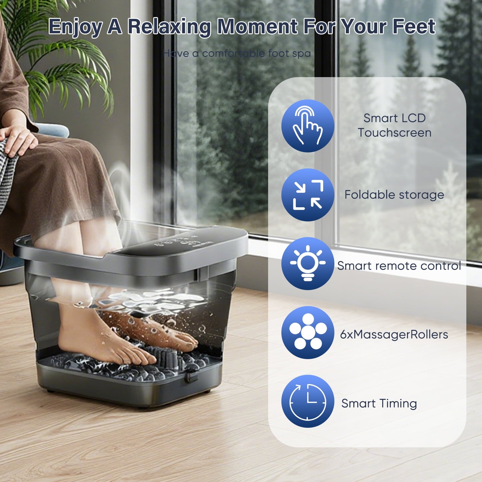Doulami Collapsible Foot Spa Massager with Heat & Massage Rollers,Temp Control,Bubble,Touch Screen,Remote Control