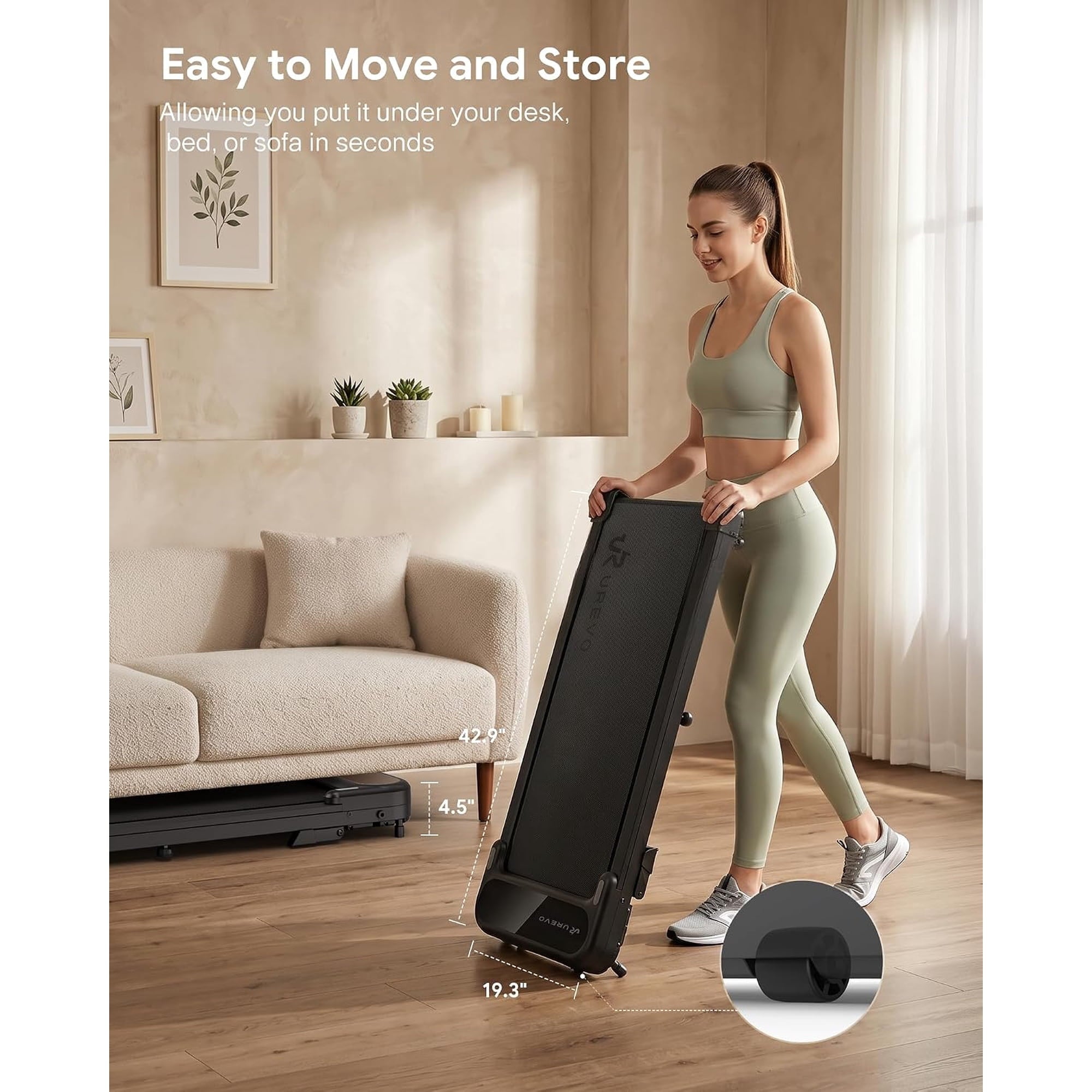 UREVO Smart Walking Pad with 12% Incline, Standing Desk Treadmill with 7-Layer Belt, 300lbs Capacity, Quiet Operation, Workout APP with Track Insights, Remote Control for Home Office