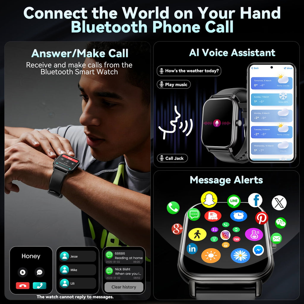 Smart Watch for Women Men, Fits for Android and IPhone Devices, Fitness Tracker/pedometer, 1.85-inch Smartwatch Gift, Answer/Make Calls/120 Sports Modes, IP68 Water-Resistant Fitness Watch (Black)