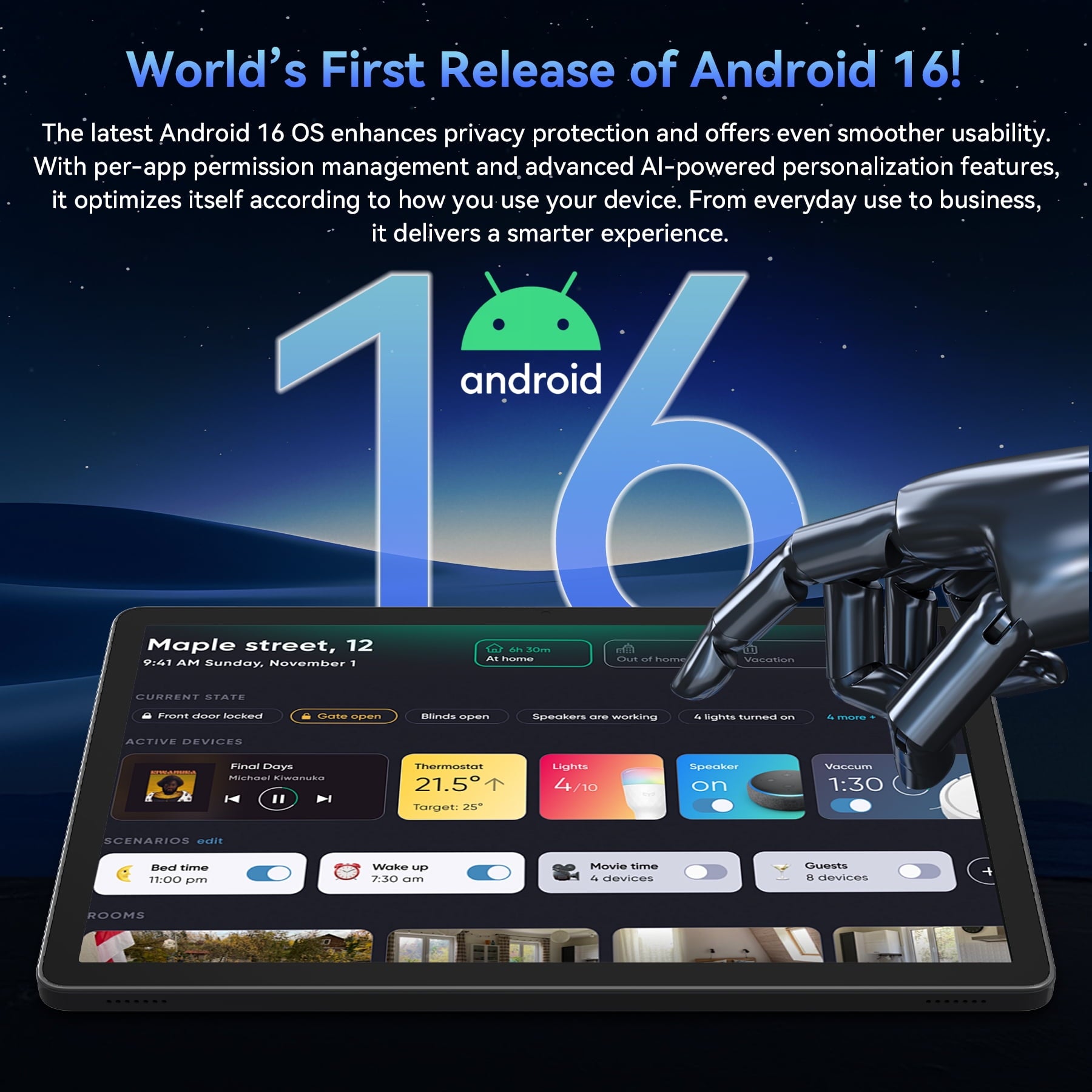 Tablet 2026 Android 16 AI Tablet with Gemini AI, 11 Inch FHD Display, 24GB RAM 128GB ROM /2TB TF, T7250 CPU+13MP Camera, 8000mAh, Widevine L1, 2 in 1 Tablets with Keyboard Mouse Stylus, Blue