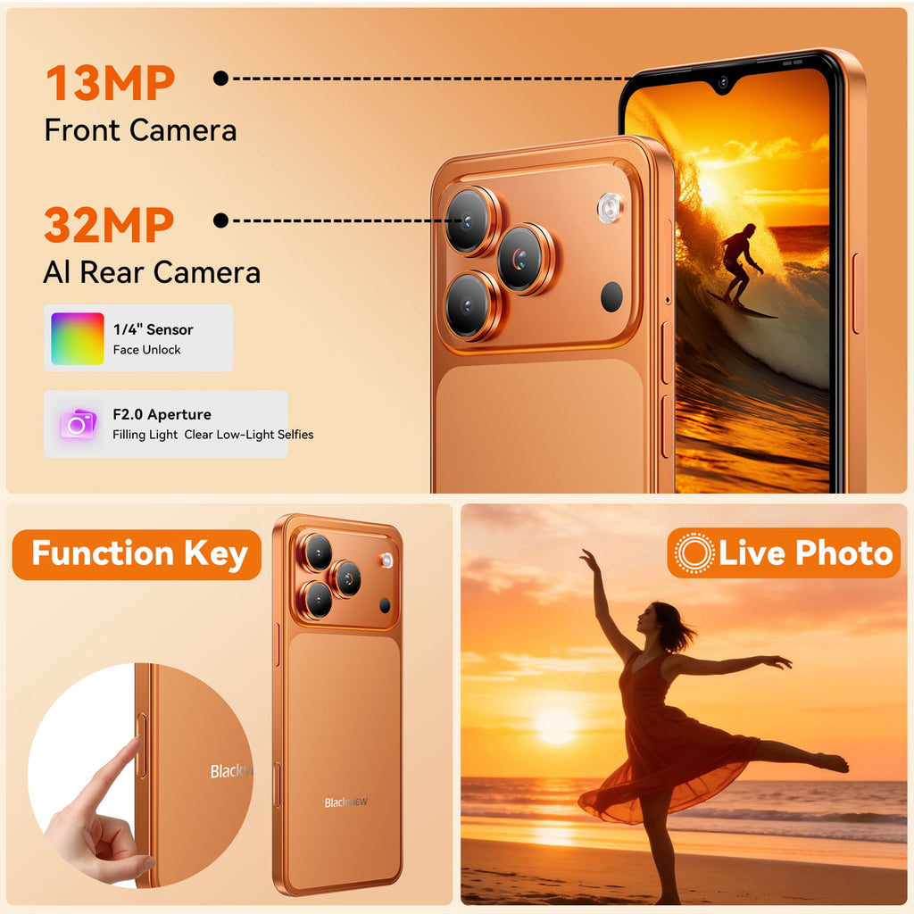 Blackview WAVE 7C Unlocked Cell Phone,Android 16 Smartphone,16GB+64GB/2TB Expandable,6.56" Display,5000mAh Battery,32MP Camera,Dual SIM,IP54,3-Year Warranty,Black