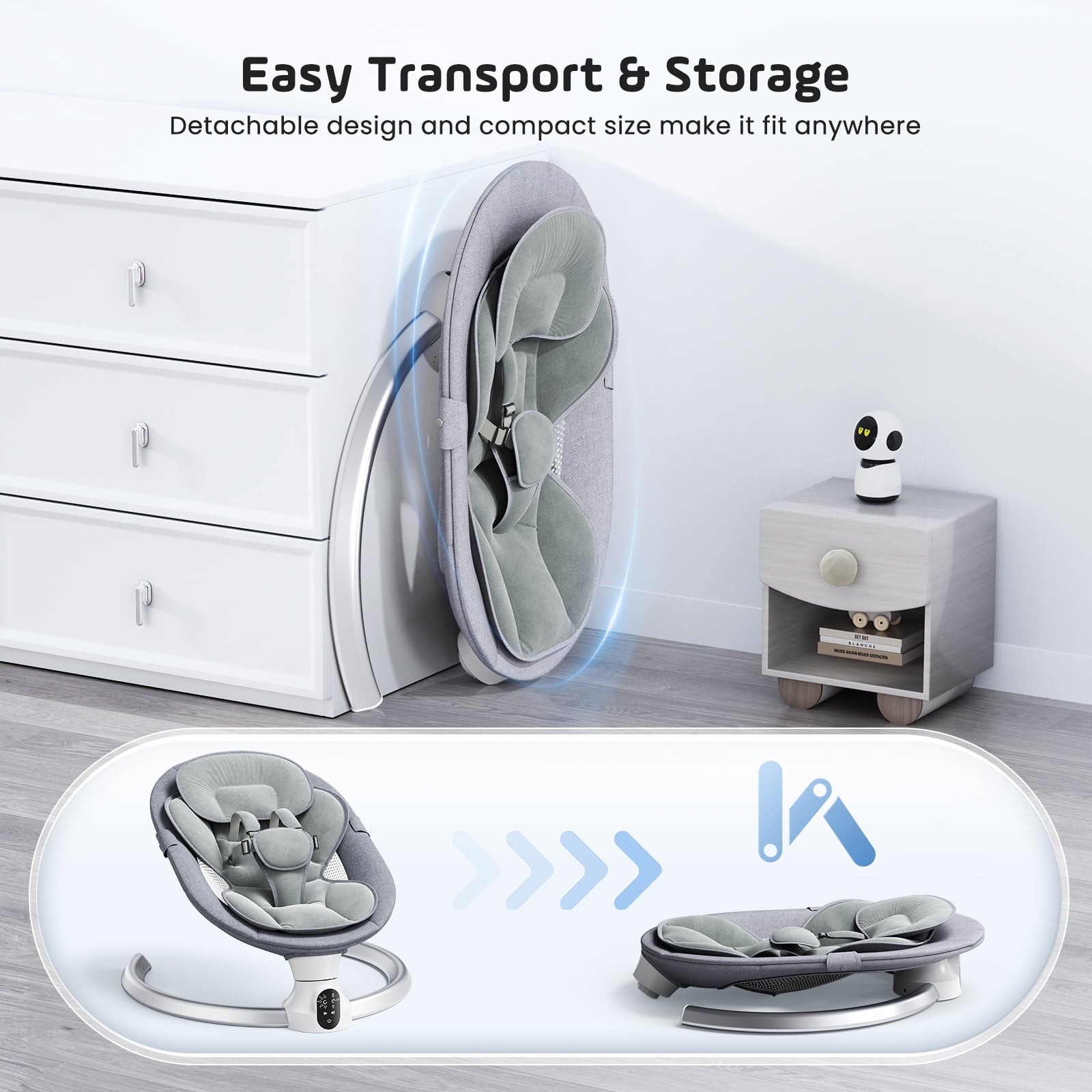 Doulami Electric Baby Swing for Newborn to Toddler Portable Infant Swing Rocker with Remote & APP Control & IMD Touch Panel, 5 Sway Speeds, 10 Lullabies, Gray
