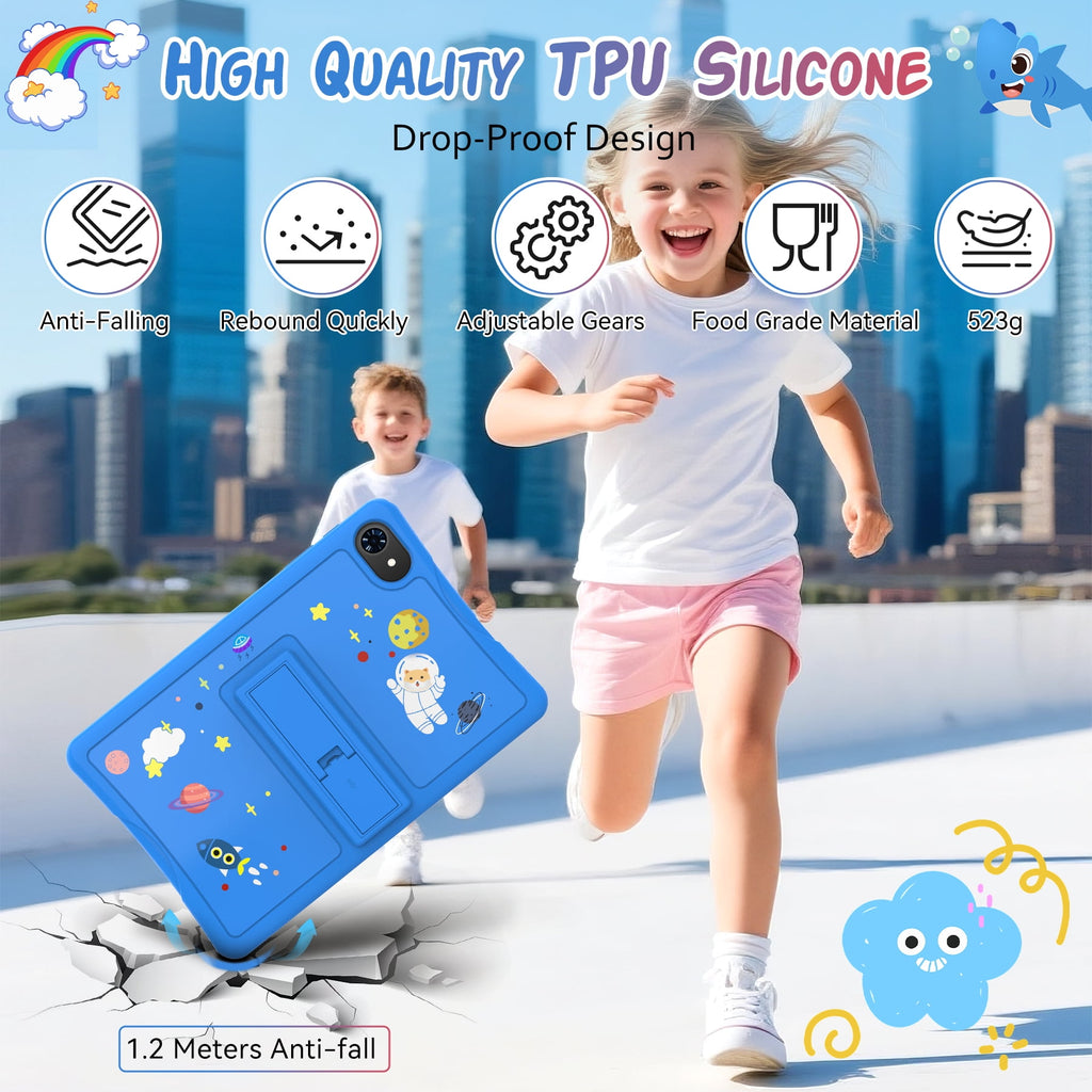 Kids Tablet, Android 15 Tablet for Kids 10.1 inch Ouad-Core with Case, 64GB 1TB TF Card Expandable for Toddler Children, Parental Control, Dual Camera, WiFi,Gift, Blue