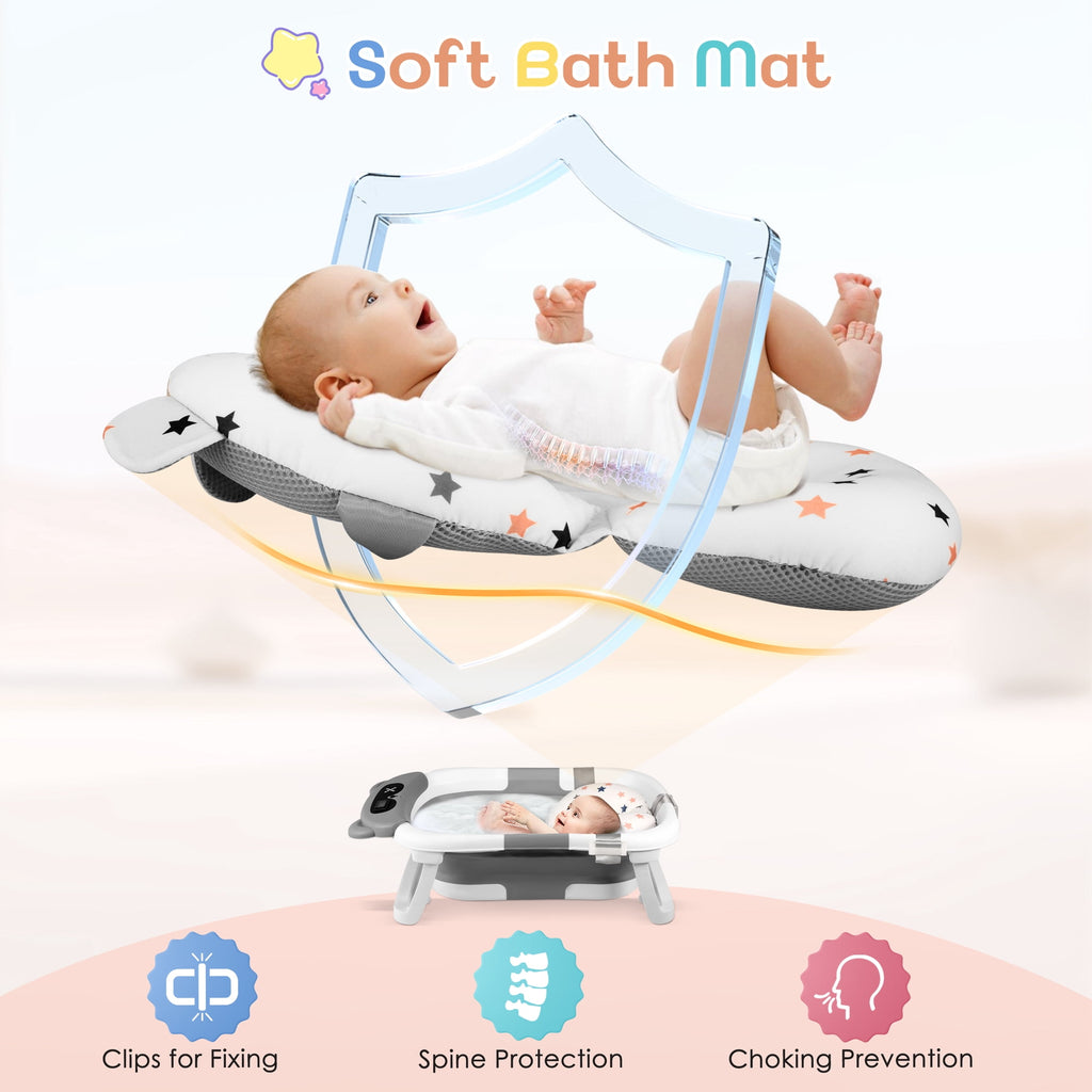Doulami Collapsible Baby Bathtub for Infants Baby Tubs for Newborns with Cushion and Thermometer, 0-36 Month(Gray)
