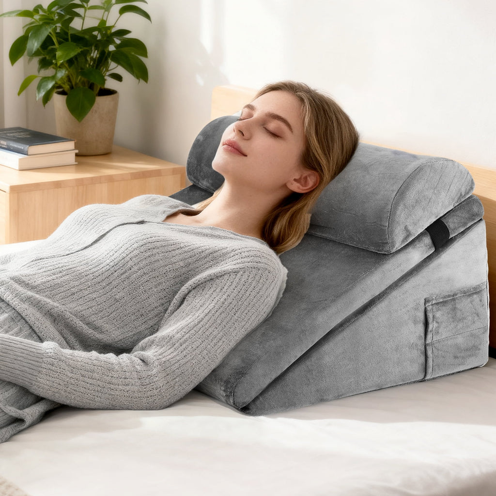 AMTPM Wedge Pillow - 12"Memory Foam Triangle Cushion for Sleep Apnea, Acid Reflux, Snoring Relief, Back & Leg Elevation, Post Surgery Recovery, Adjustable incline