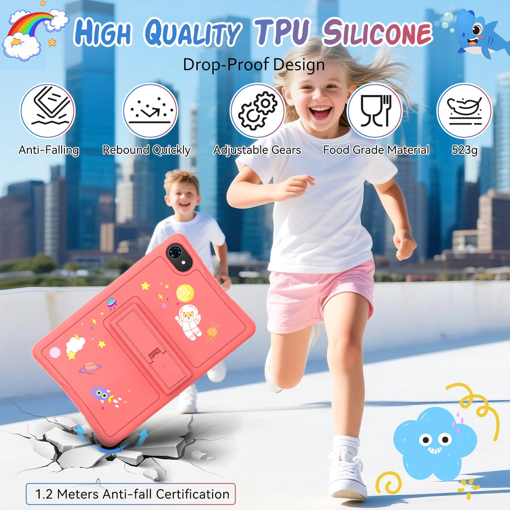 Kids Tablet, Android 15 Tablet for Kids 10.1 inch Ouad-Core with Case, 64GB 1TB TF Card Expandable for Toddler Children, Parental Control, Dual Camera, WiFi,Gift, PINK