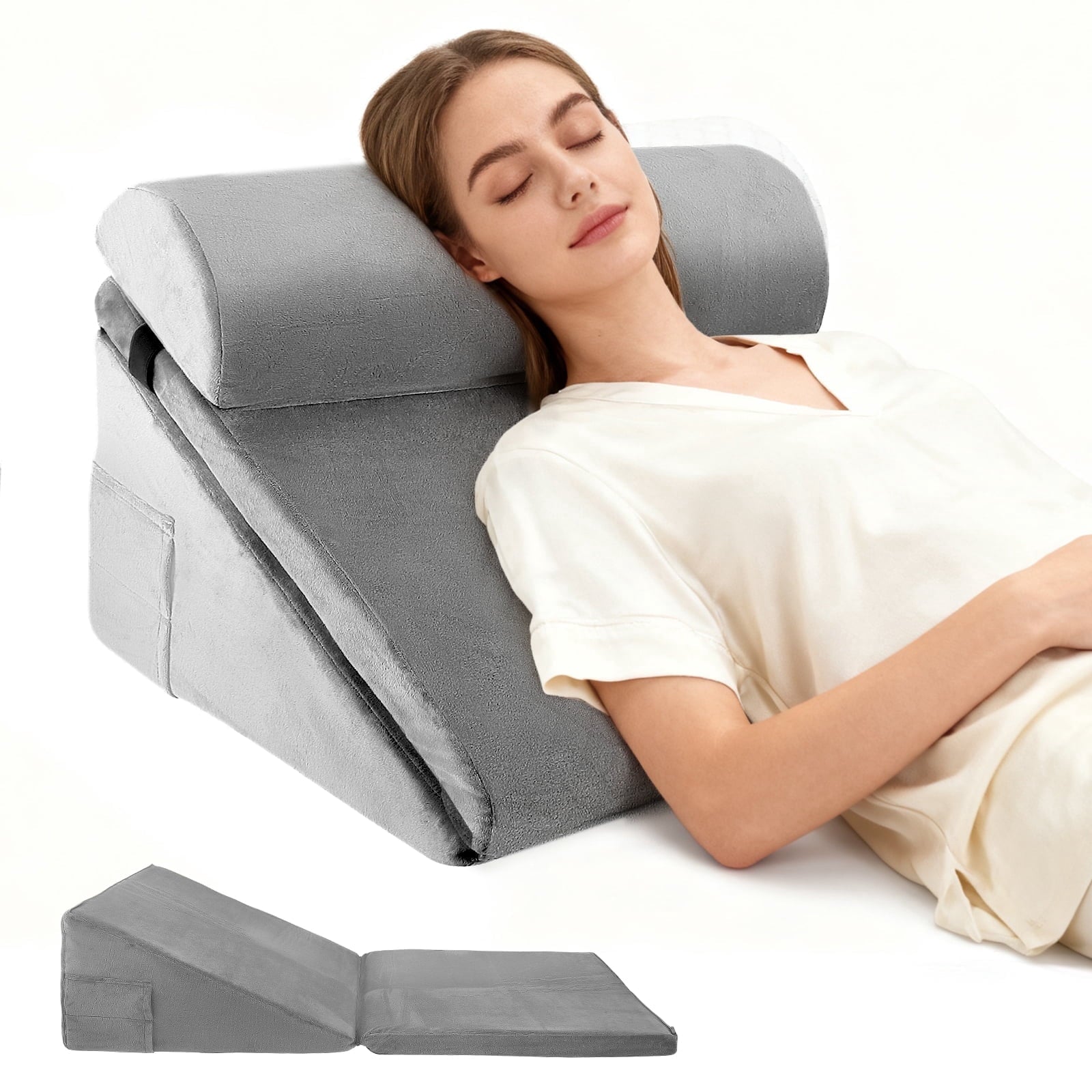 AMTPM Wedge Pillow - 12"Memory Foam Triangle Cushion for Sleep Apnea, Acid Reflux, Snoring Relief, Back & Leg Elevation, Post Surgery Recovery, Adjustable incline