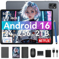 Tablet 2026 Latest Android 16 Tablets with 10.1 Inch Incell Display, 24GB RAM 256GB ROM /2TB TF, Gemini AI, T606 Octa-Core+8MP Camera, 5000mAh, Widevine L1, 2 in 1 Tablets with Keyboard Mouse Stylus