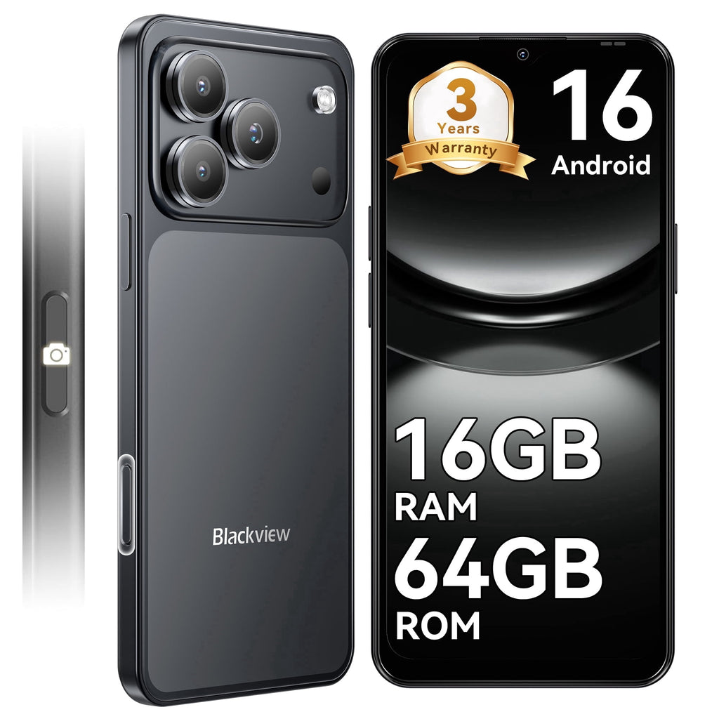 Blackview WAVE 7C Unlocked Cell Phone,Android 16 Smartphone,16GB+64GB/2TB Expandable,6.56" Display,5000mAh Battery,32MP Camera,Dual SIM,IP54,3-Year Warranty,Black