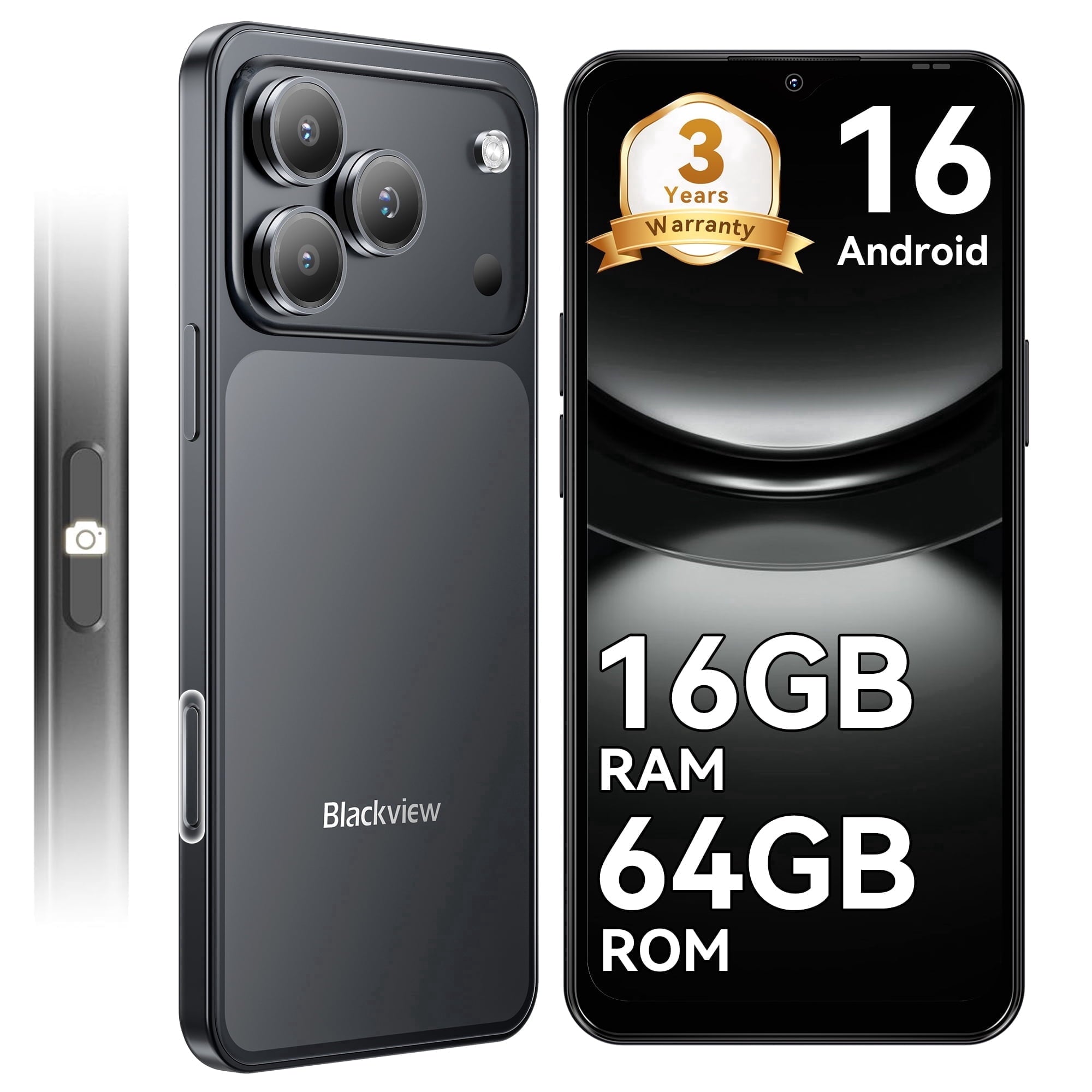 Blackview WAVE 7C Unlocked Cell Phone,Android 16 Smartphone,16GB+64GB/2TB Expandable,6.56" Display,5000mAh Battery,32MP Camera,Dual SIM,IP54,3-Year Warranty,Black