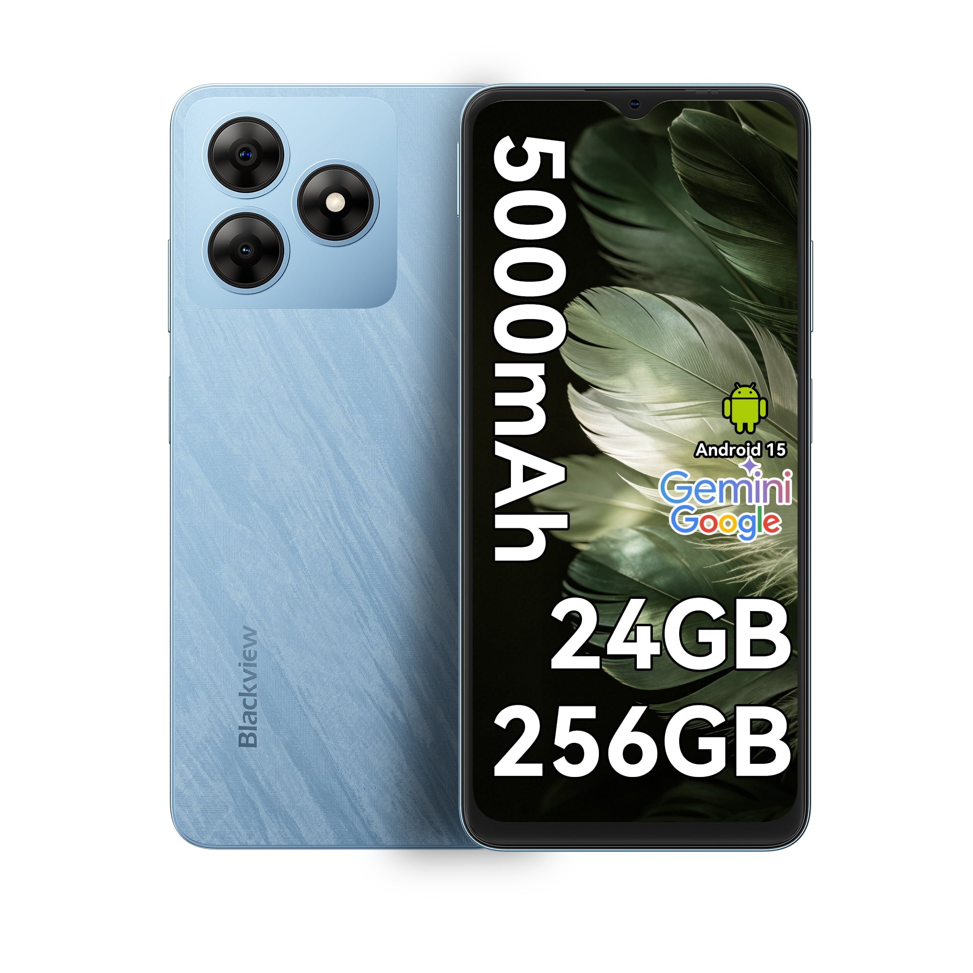 Blackview WAVE 8 Unlocked Phones, Android 15 Smartphones 24GB+256GB/2TB, 4G Octa-Core, 13MP+8MP AI Camera 5000mAh/10W Cell Phone, 6.56" HD+, GPS/OTG, Fingerprint/Face ID Mobile Phones, Blue