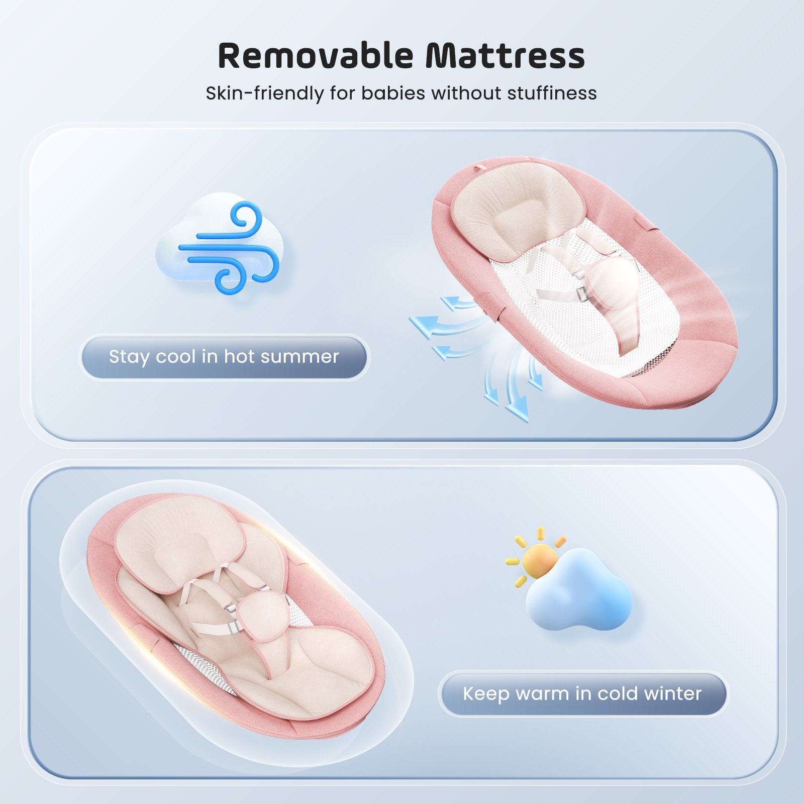 Doulami Electric Baby Swing for Newborn to Toddler Portable Infant Swing Rocker with Remote & APP Control & IMD Touch Panel, 5 Sway Speeds, 10 Lullabies, Pink