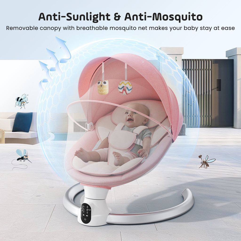 Doulami Electric Baby Swing for Newborn to Toddler Portable Infant Swing Rocker with Remote & APP Control & IMD Touch Panel, 5 Sway Speeds, 10 Lullabies, Pink