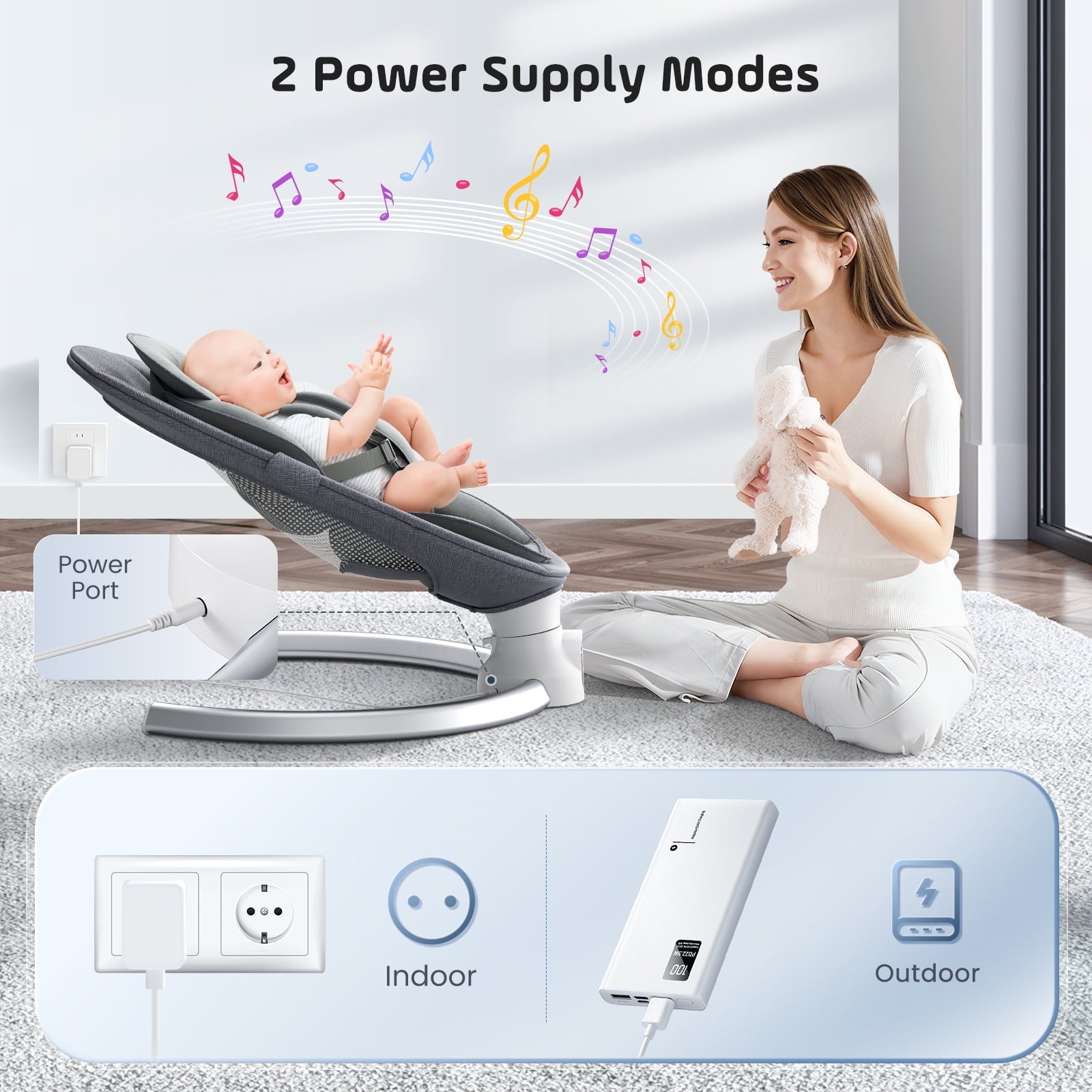 Doulami Electric Baby Swing for Newborn to Toddler Portable Infant Swing Rocker with Remote & APP Control & IMD Touch Panel, 5 Sway Speeds, 10 Lullabies, Gray
