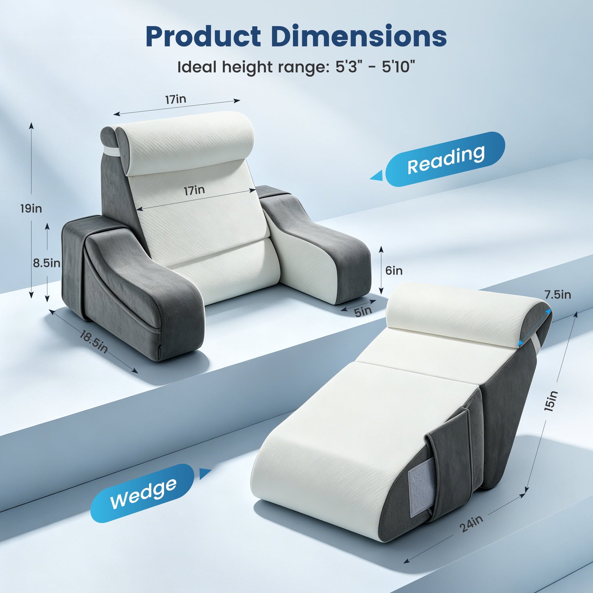 AMTPM Reading Pillow with Armrests, 2-in-1 Wedge Reading Pillow, 20°-55° Adjustable Bed Rest Pillow with Armrests, Convertible Wedge Pillow for Reading, Gaming, TV