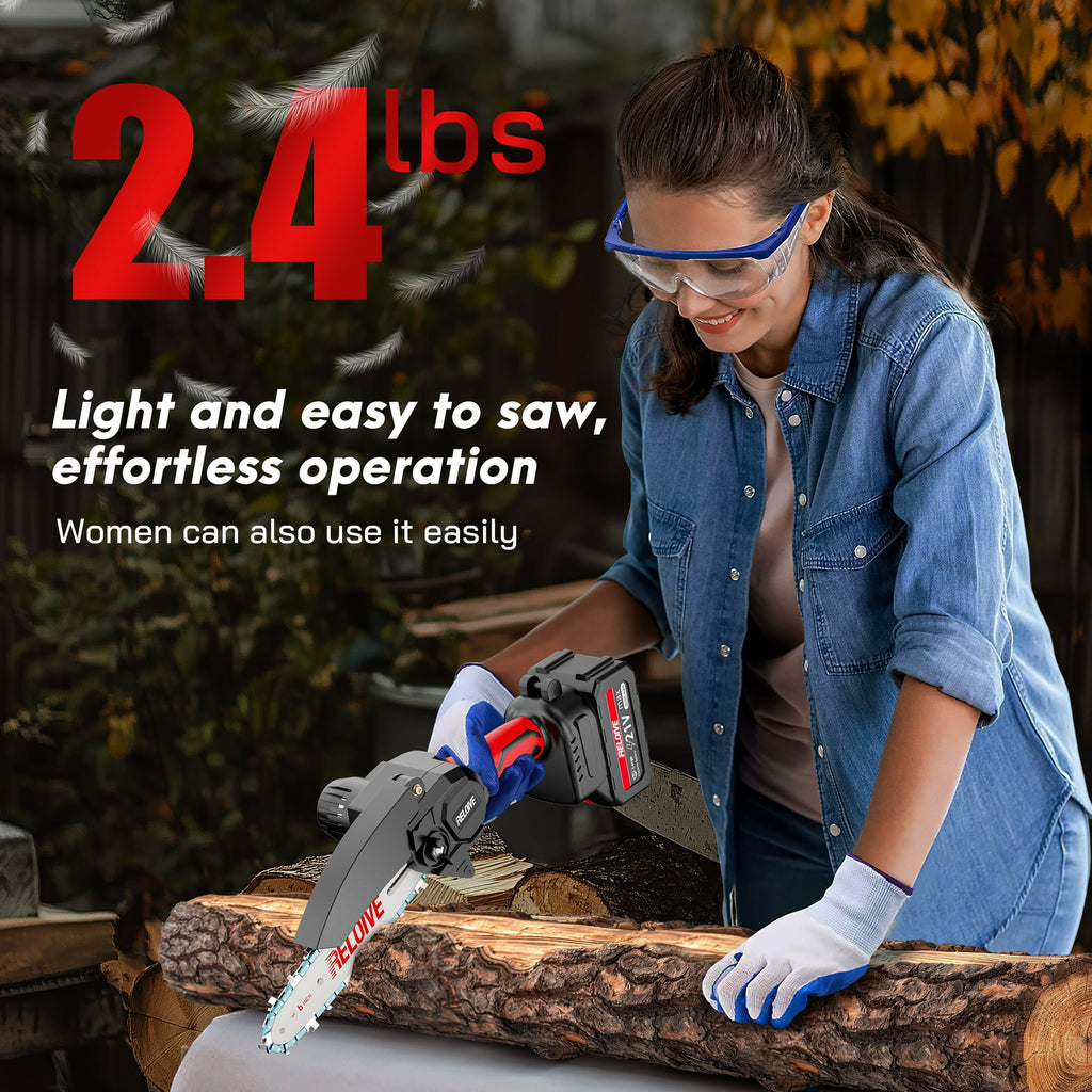 RELOIVE 6 in Mini Chainsaw with 2PCS 2.0 Ah Batteries 3 Chains,Cordless Small Handheld Chain Saw for Wood Cutting Tree Trimming